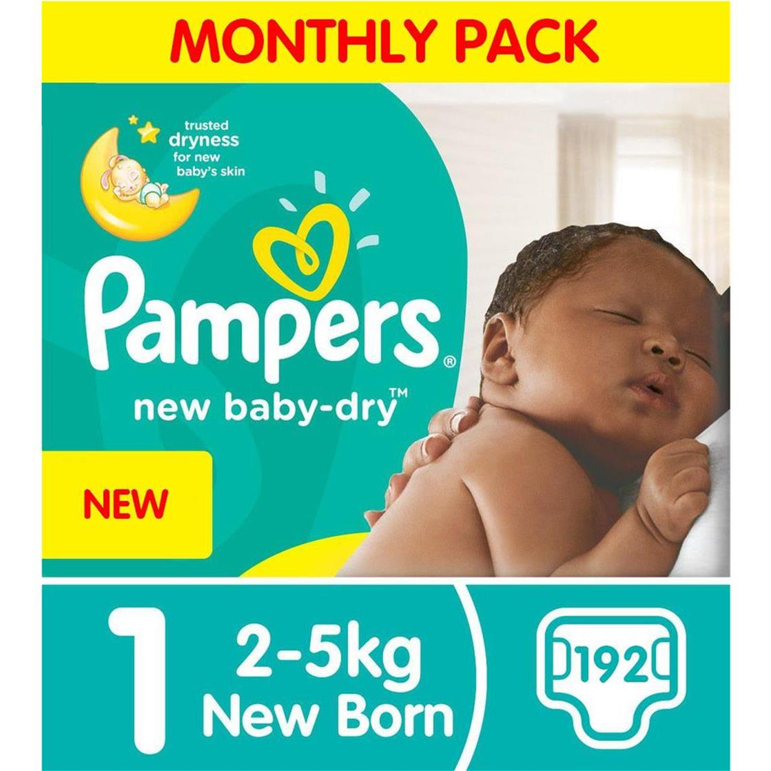 Pampers Baby Dry Size 1 New Born Pack - 192 Nappies 8001090659194